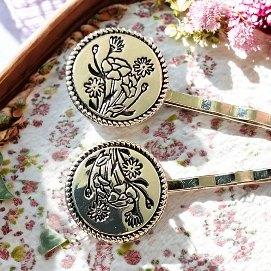 Antiqued Silver & Black Wildflower Hair Pins - Elegant Hair Accessories Be Grace Be Love Boutique