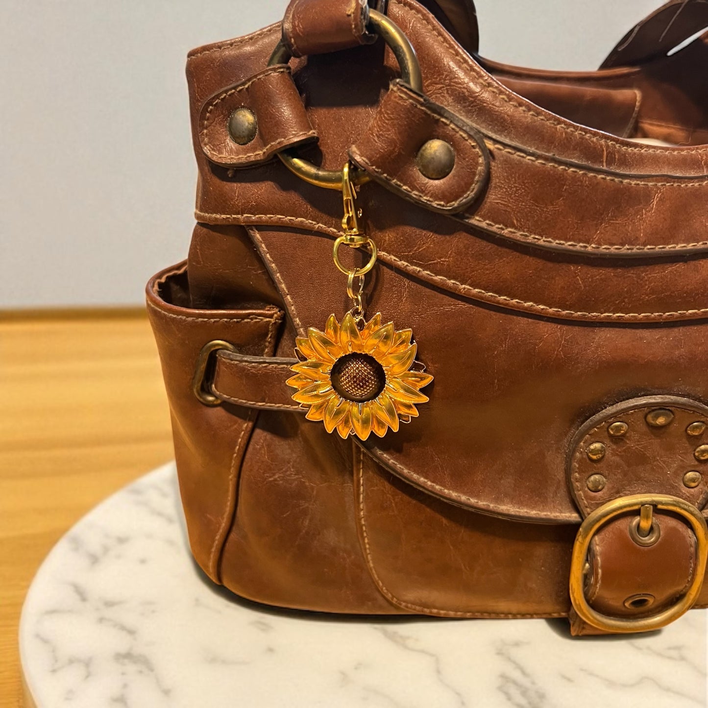Sunflower Purse Charm – Vibrant Gold Boho Keychain for Her