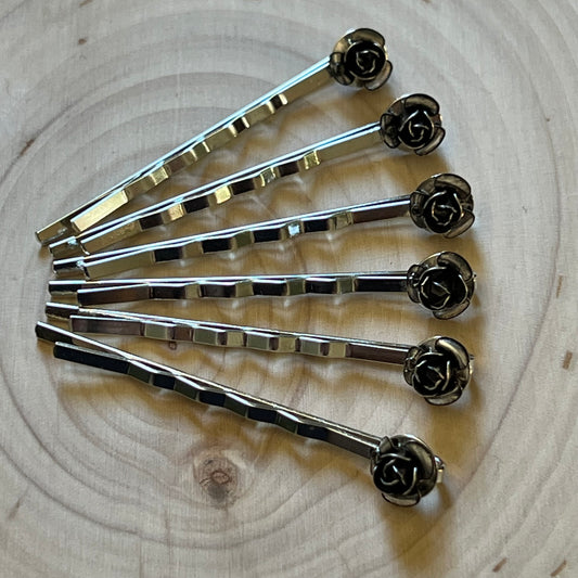 Antiqued Silver Metal Flower Hair Pins