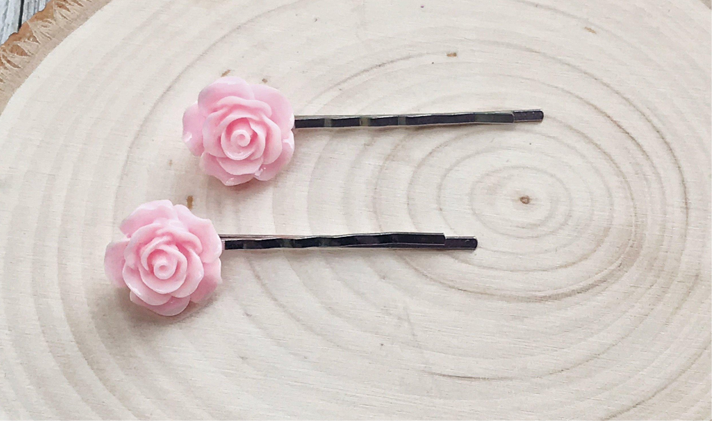 Pink Flower Hair Pins - Boho Floral Bobby Pin Set of 2
