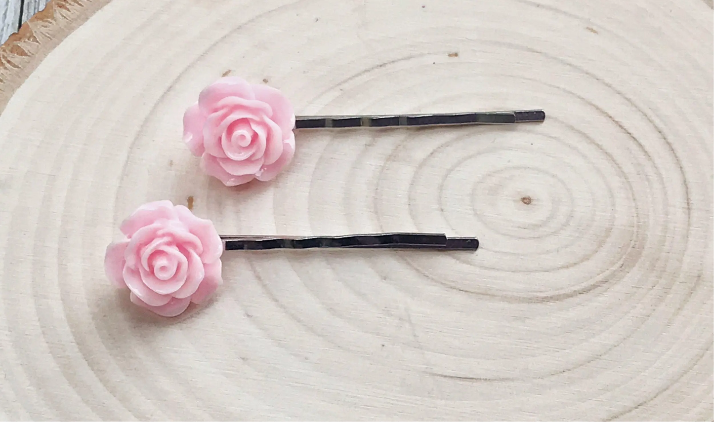 Pink Flower Hair Pins - Boho Floral Bobby Pin Set of 2 Be Grace Be Love Boutique