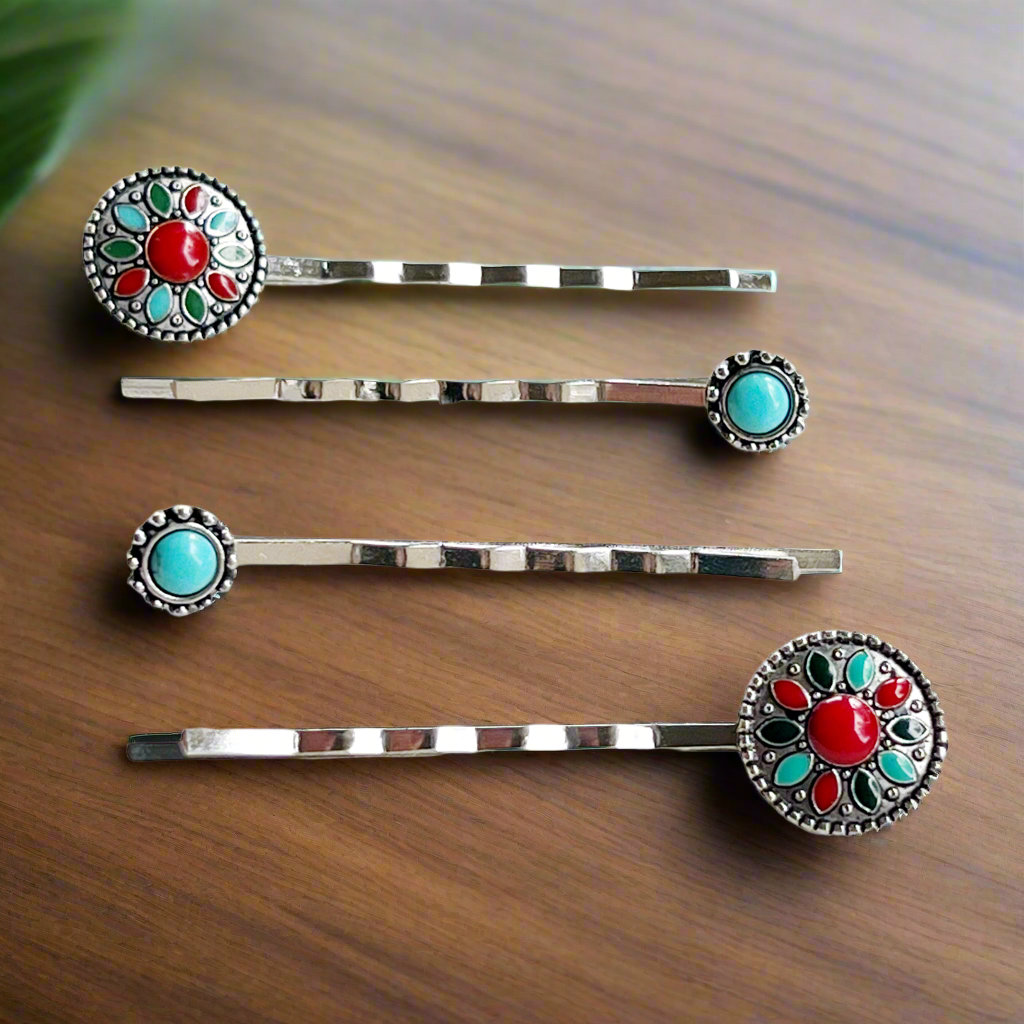 Western Floral Hair Pins - Boho Cowgirl Southwestern Bobby Pins