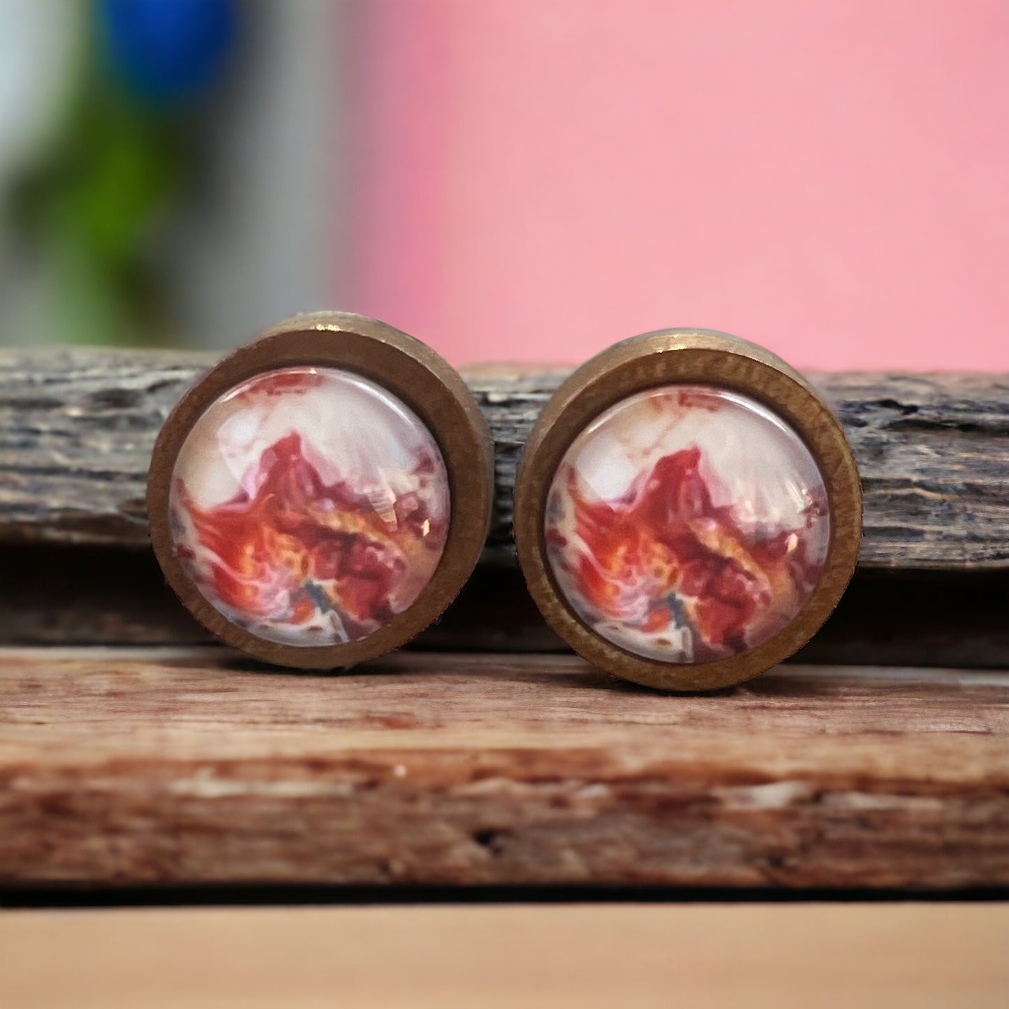 Crimson Marble Resin Stud Earrings – Earthy Artisan Jewelry