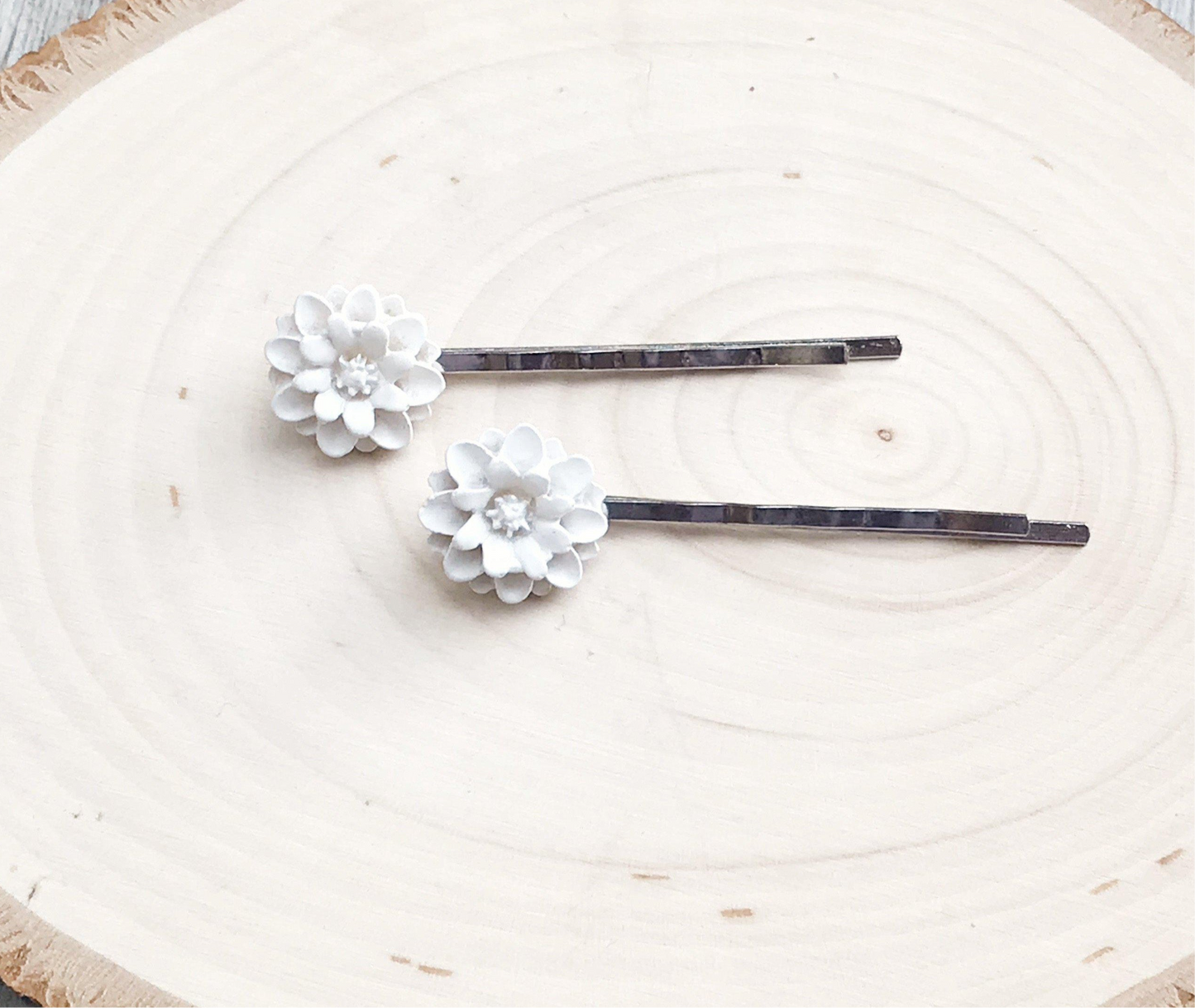 White Rose Hair Pins - Boho Floral Bridal Hair Accessories Set of 2