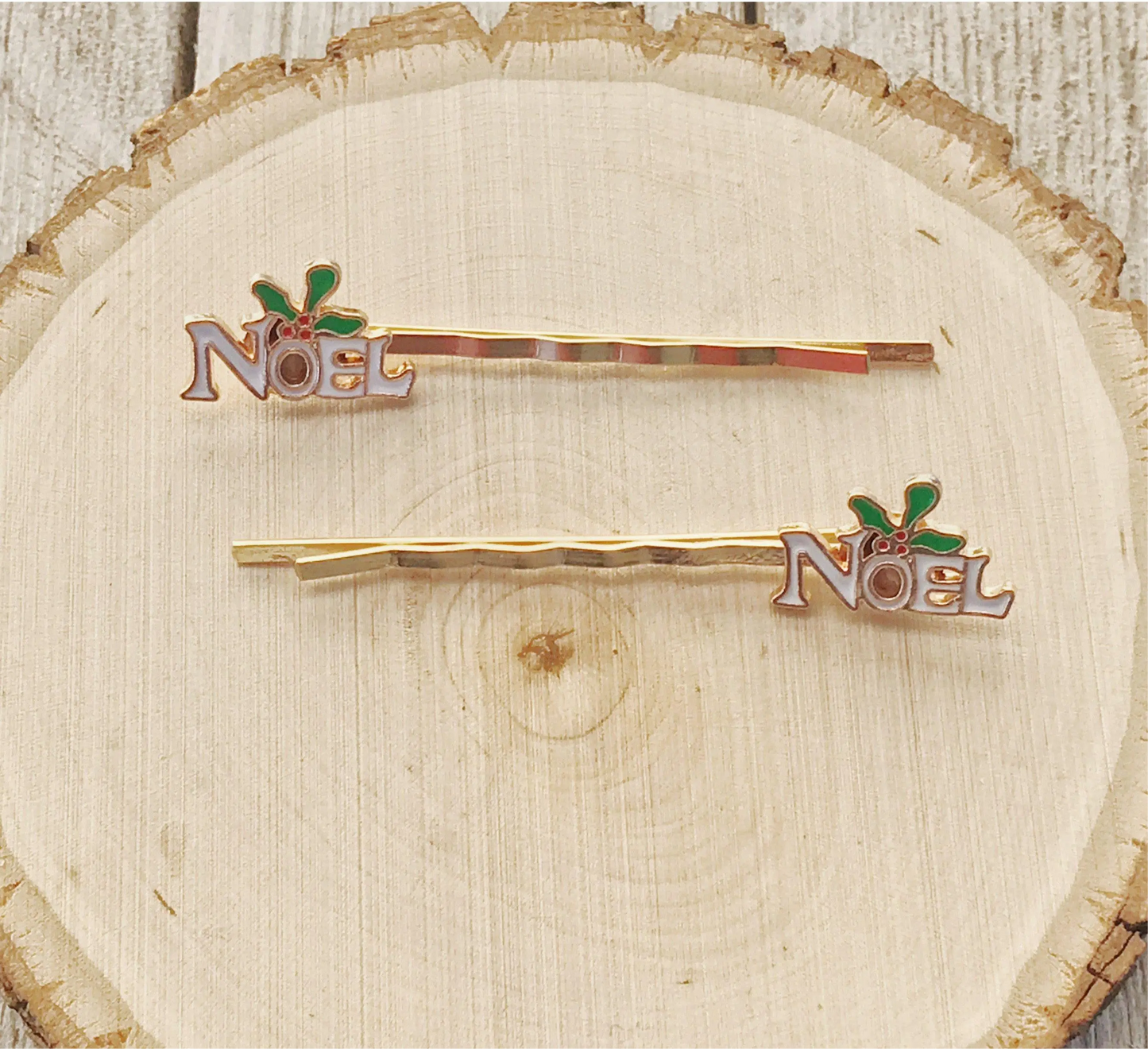 Mistletoe Noel Christmas Hair Pins - Set of 2 Festive Bobby Pins Be Grace Be Love Boutique