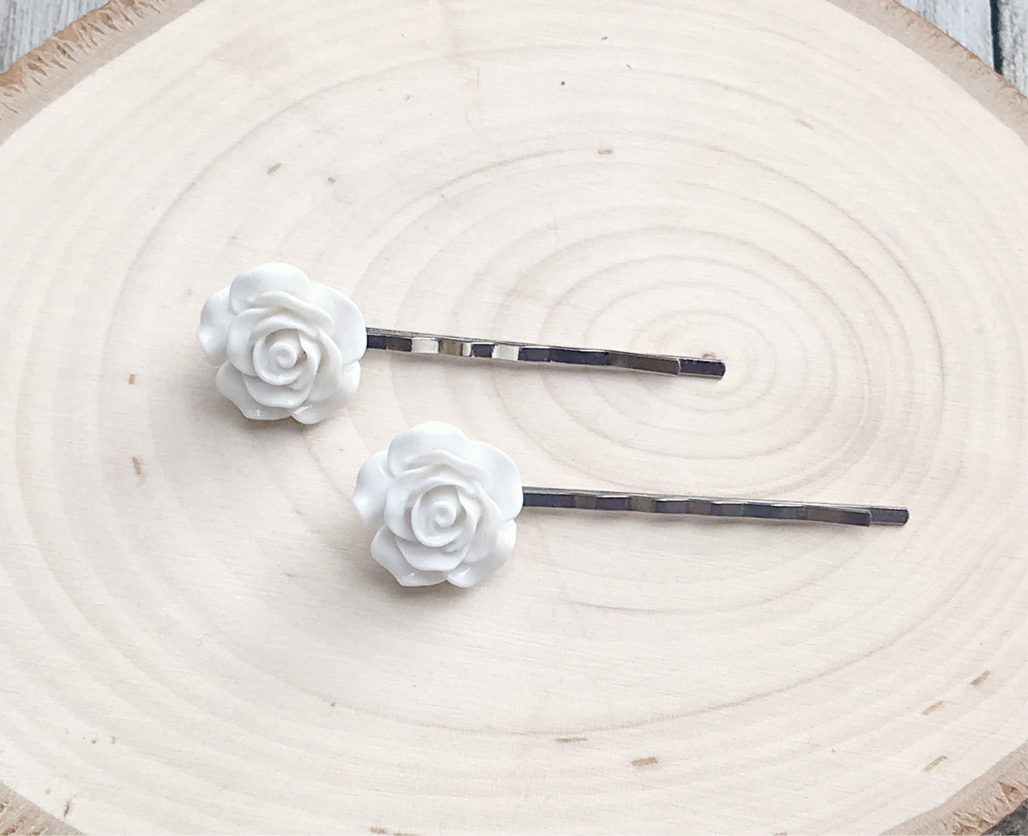 White Rose Hair Pins- Boho Floral Bobby Pins