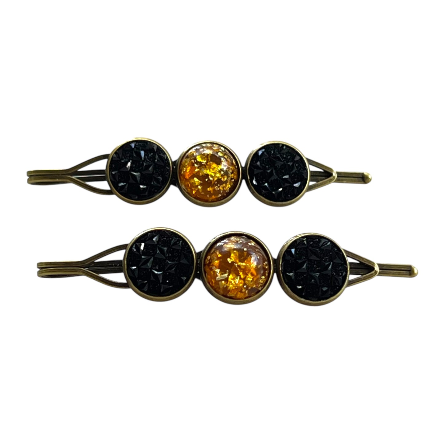 Fall Hair Pin Set – Amber & Black Crystal Handmade Bobby Pins