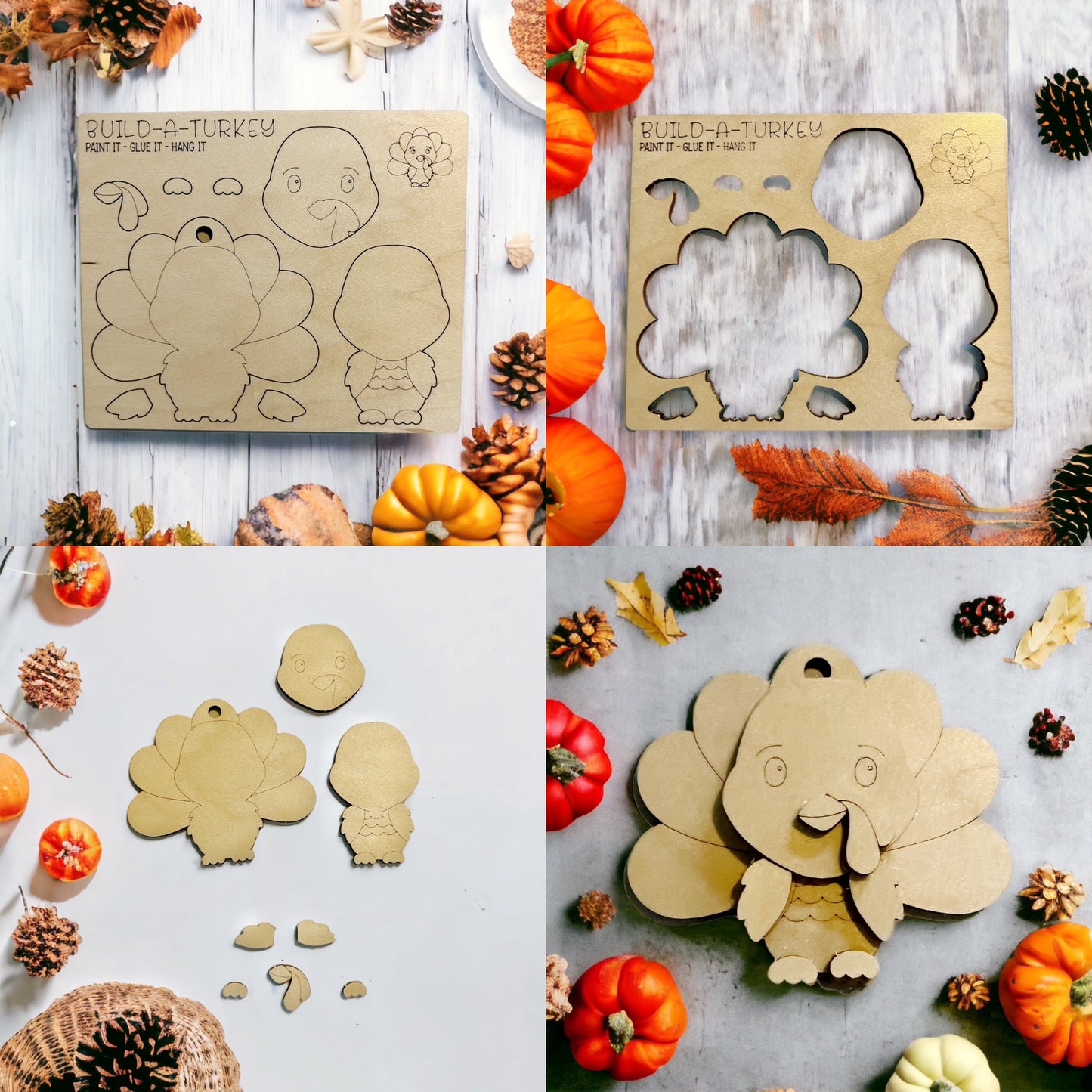Thanksgiving DIY Craft for Kids, Turkey Ornament Pop Out Wood Craft, Wooden Paint Set Supply Art Keepsake for Holidays, Kid Toys Childs Gift