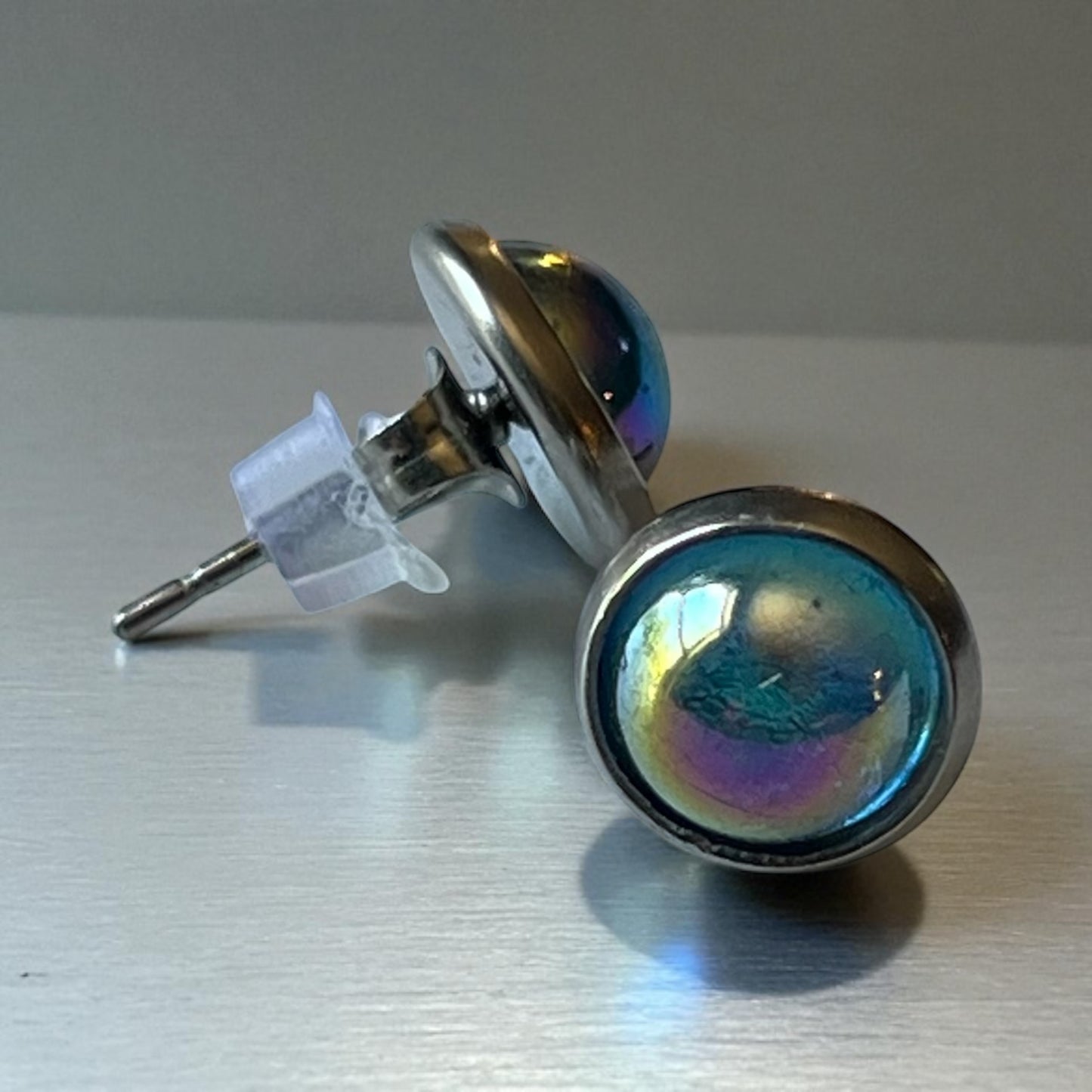 Iridescent Stud Earrings – Small Handmade Rainbow Dome Posts for Women
