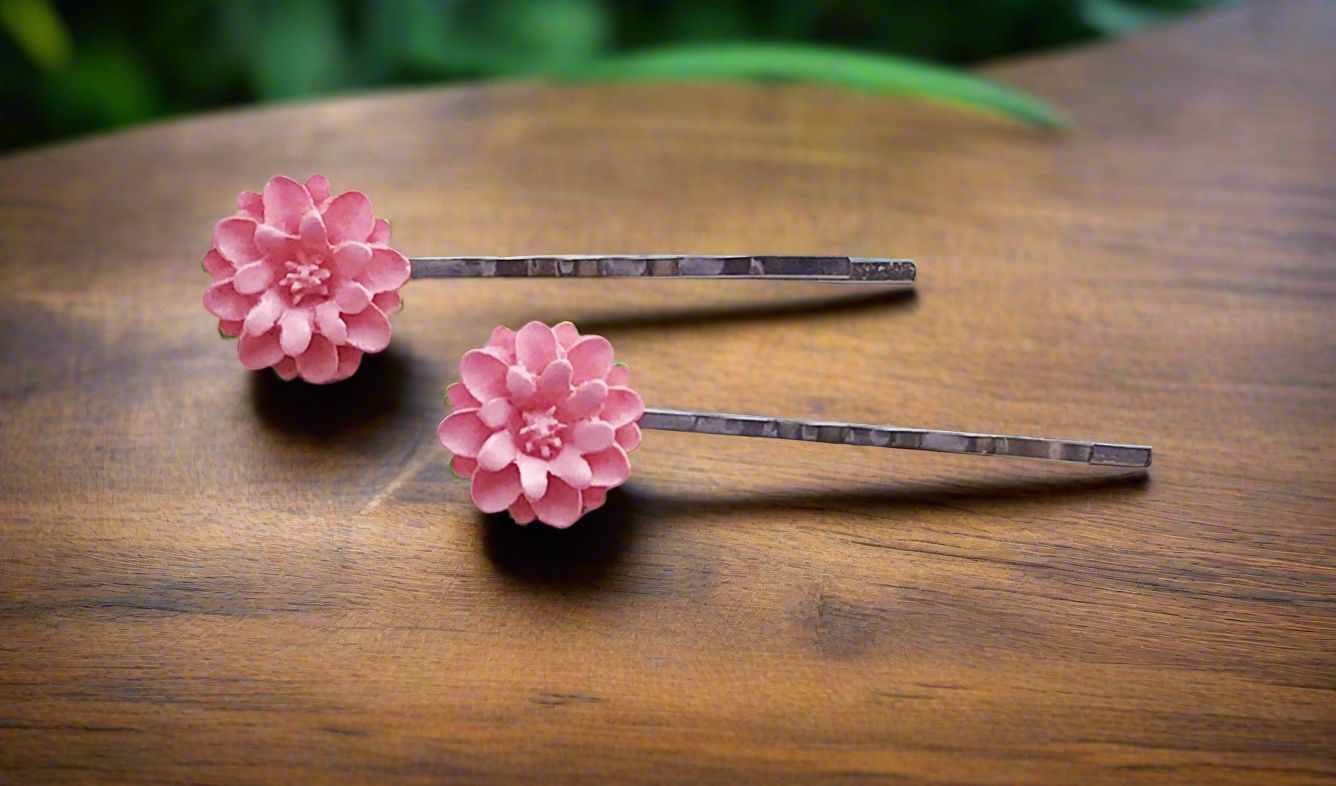 Pink Flower Hair Pin - Bridal Hair Accessories - Boho Bobby Pins