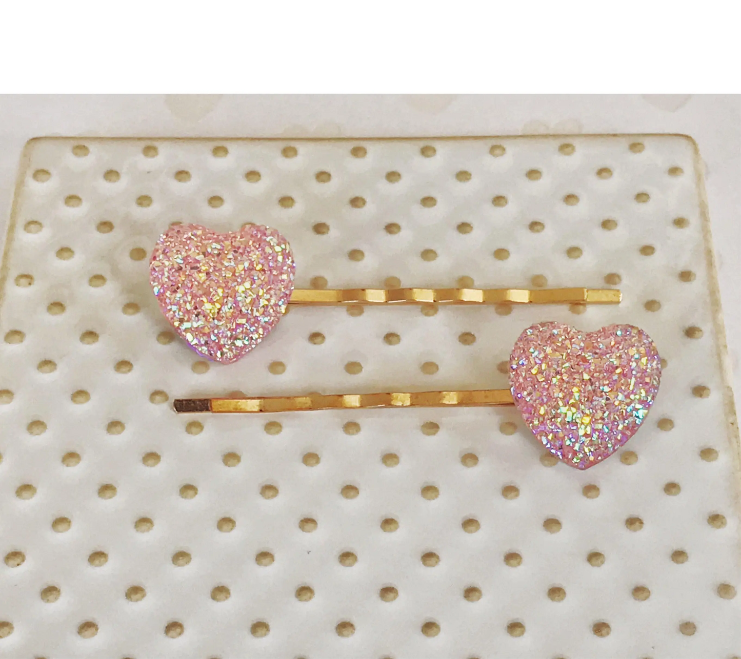 Pink Glitter Druzy Heart Hair Pins - Romantic Accessories Be Grace Be Love Boutique