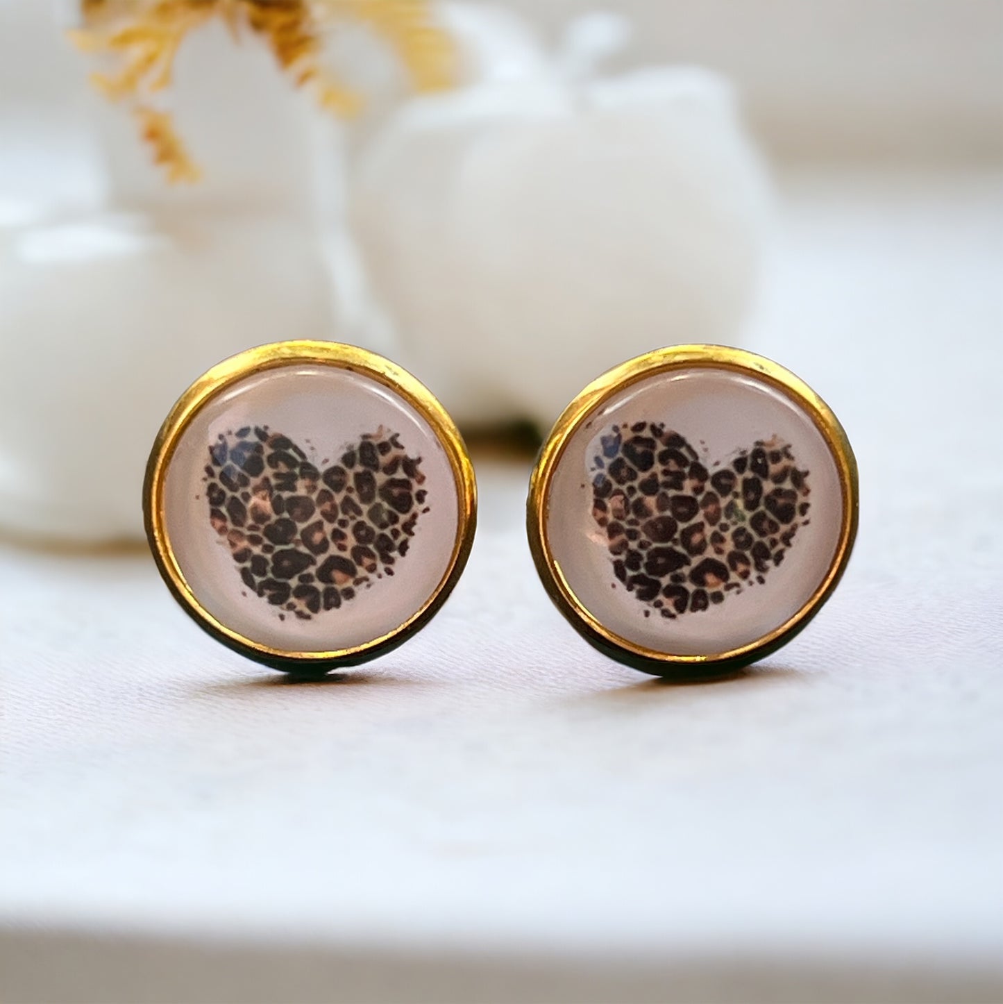 Animal Print Heart Gold Stud Earrings - Chic & Playful Accessories