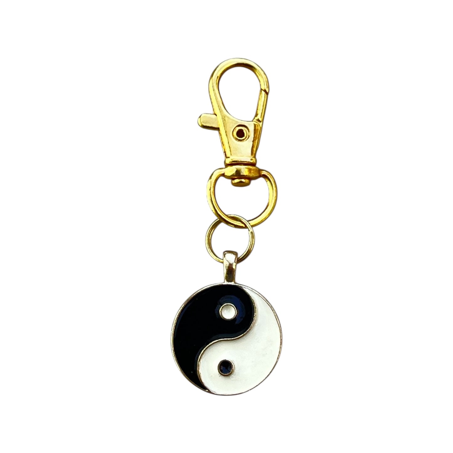 Yin Yang Purse Charm – Black & White Balance Keychain with Gold Clasp
