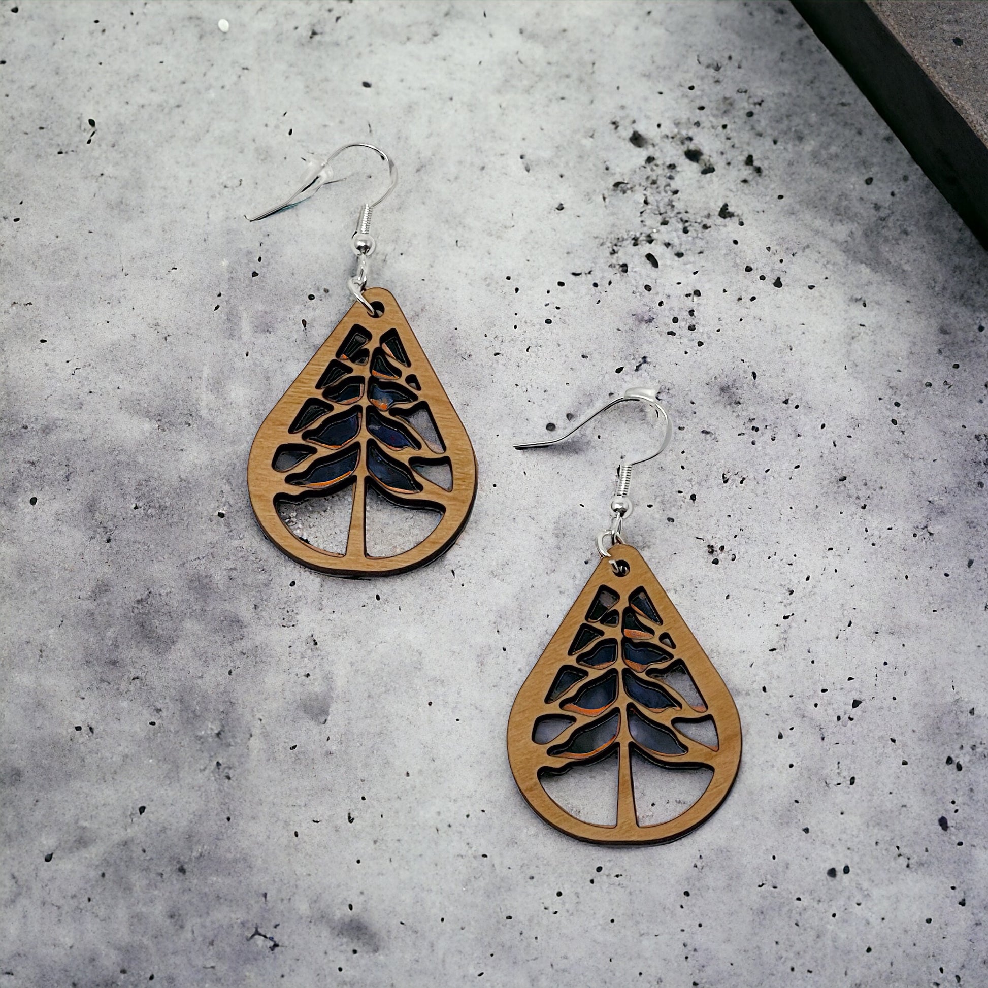 Teardrop Tree Earrings - Rustic Wood Dangle Earrings with a Whimsical Boho Touch, Cute Winter Holiday Accessories | Nature-Inspired Jewelry