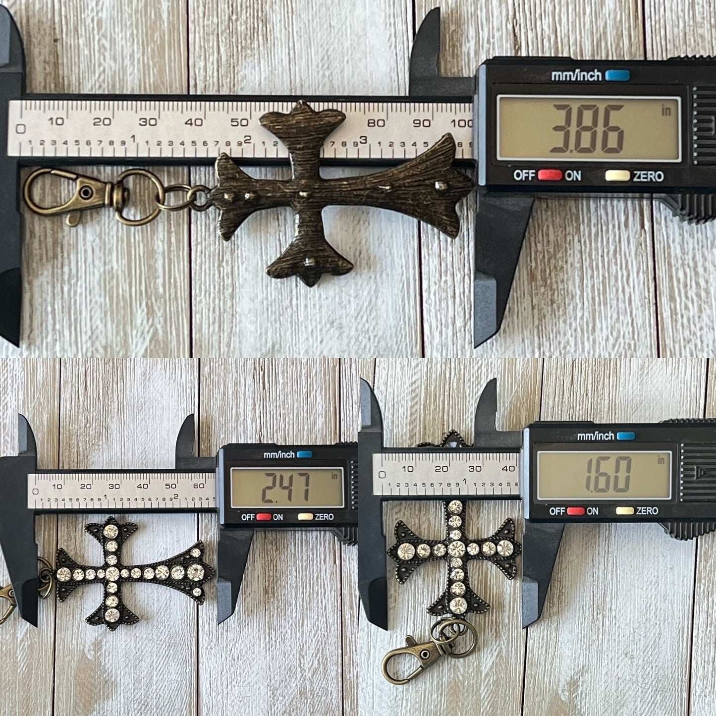 Rhinestone Cross Purse Charm – Vintage Bronze Crystal Keychain