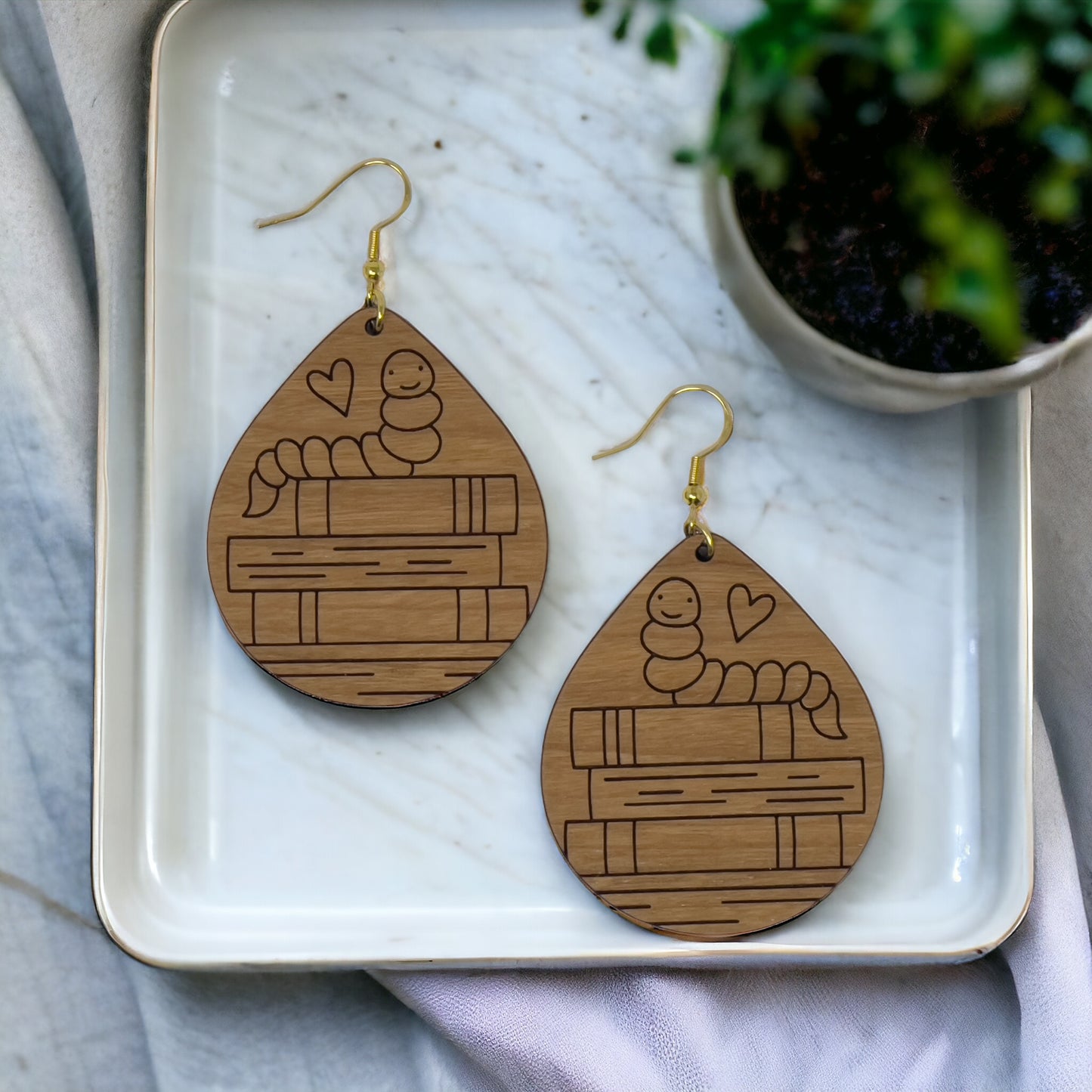 Bookworm Wood Earrings – Cute Boho Jewelry for Book Lovers