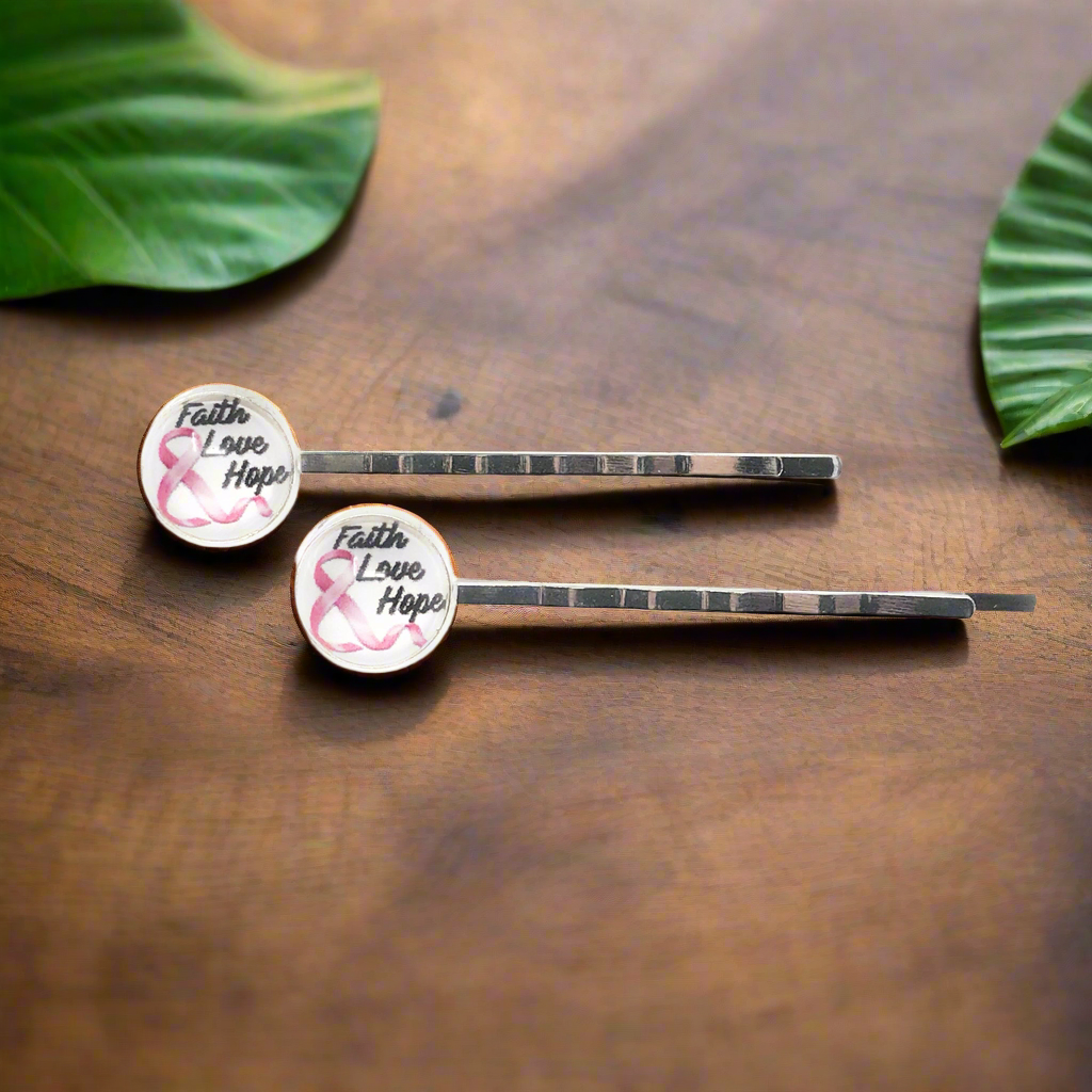 Faith Love Hope Breast Cancer Hair Pins - Supportive & Meaningful Accessories