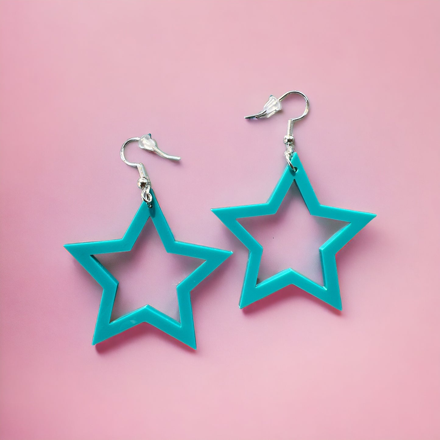Blue Star Acrylic Dangle Earrings - Country Boho Statement Jewelry