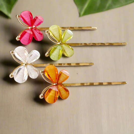 Colorful Butterfly Hair Pins – Glitter Resin Clips in Gold Set of 4