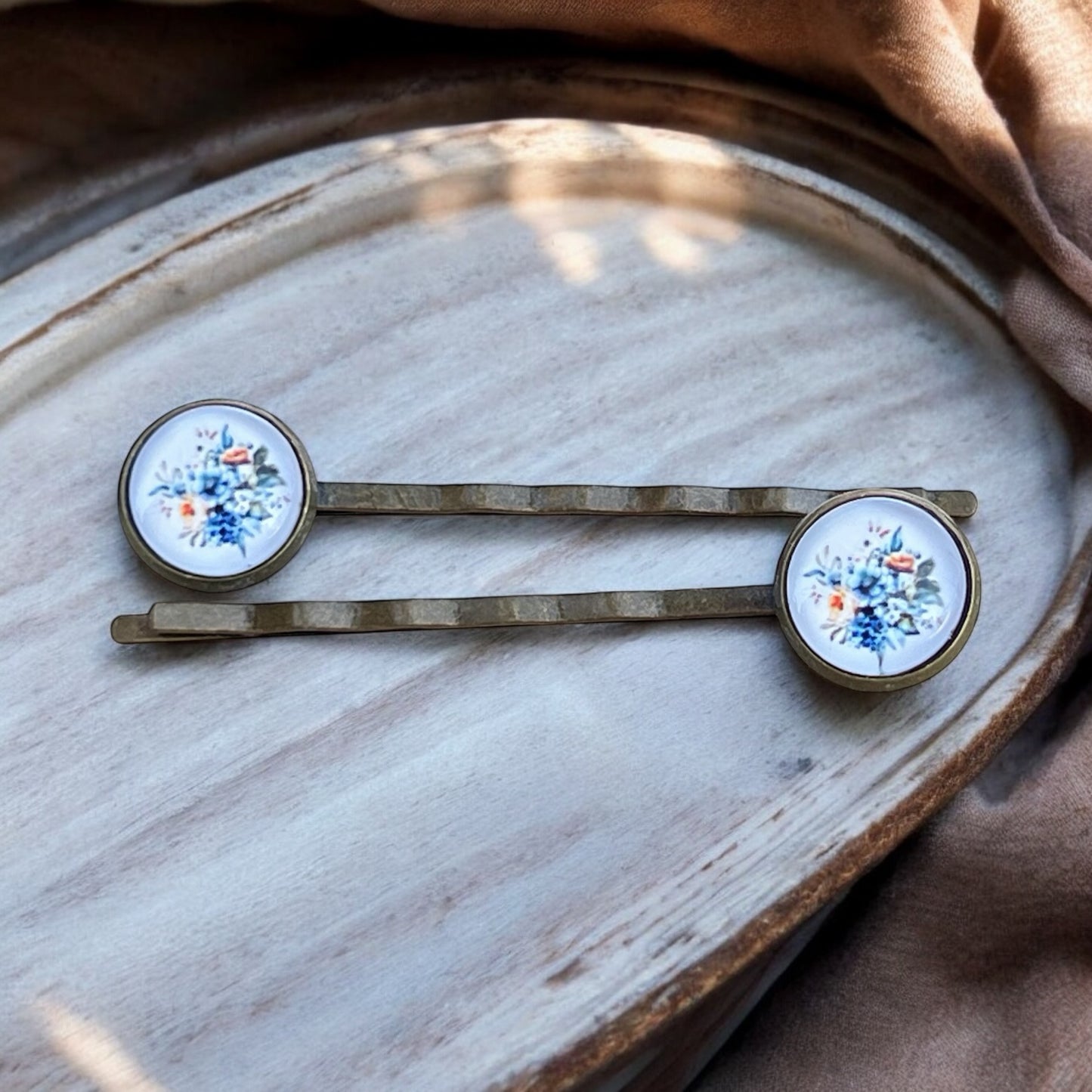 Blue Floral Hair Pins – Set of 2 Vintage Cottagecore Accessories