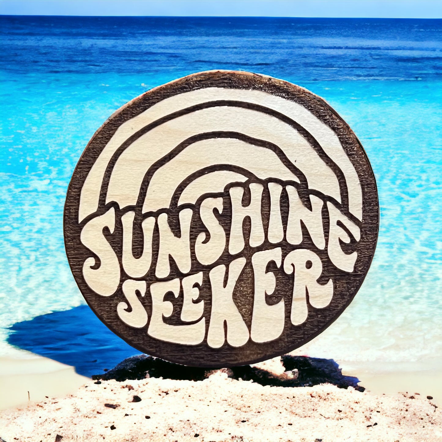 Sunshine Seeker Magnet – Boho Retro Wooden Magnet for Summer Lovers