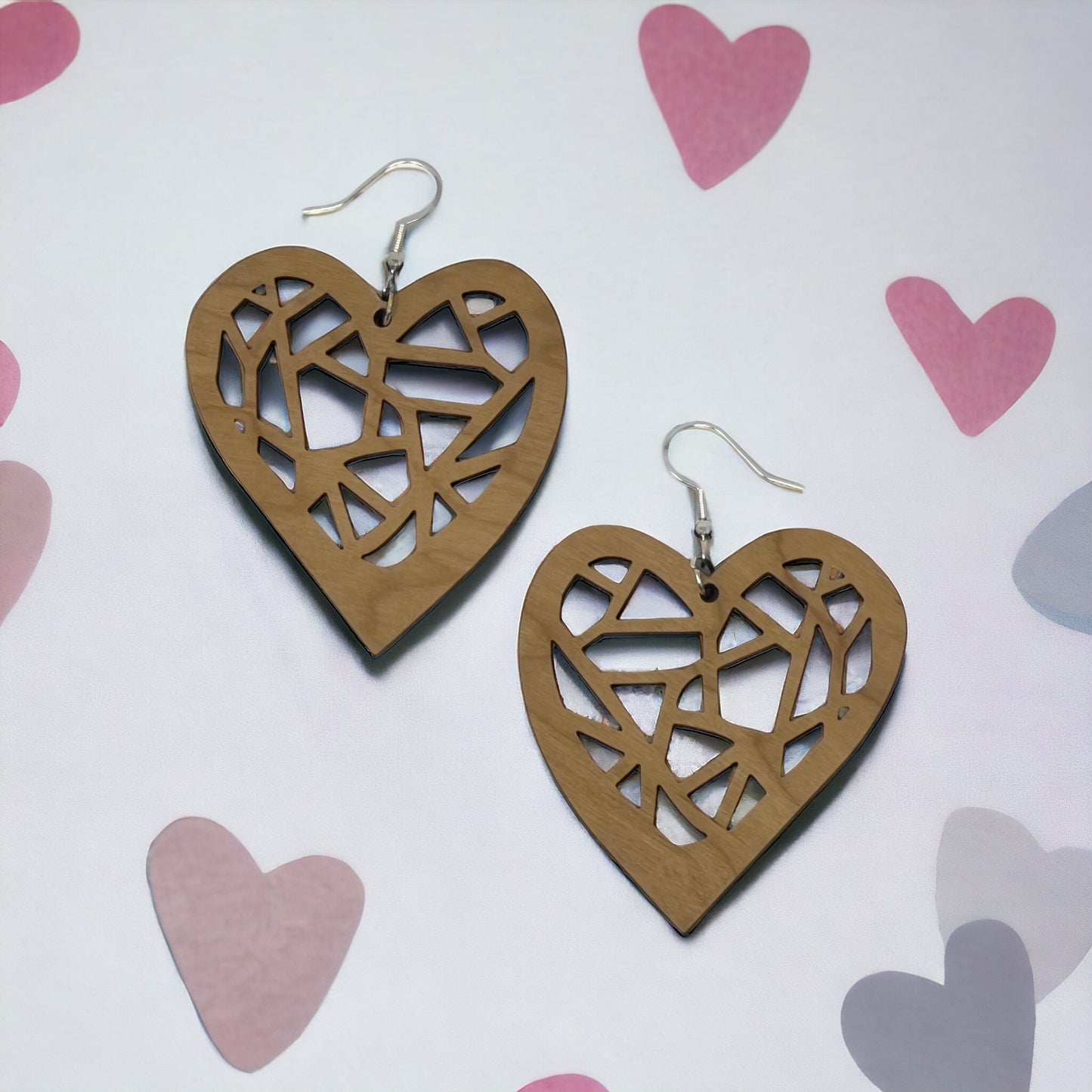 Wood Curved Heart Earrings, Rustic Valentines Dangle Earrings, Cute Holiday Earrings, Wooden Cutout Earrings, Country Western Boho Jewelry