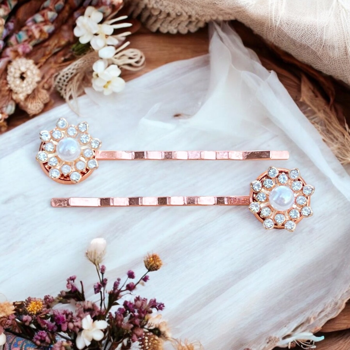 Rose Gold Bridal Hair Pins – Set of 2 Vintage-Inspired Accessories