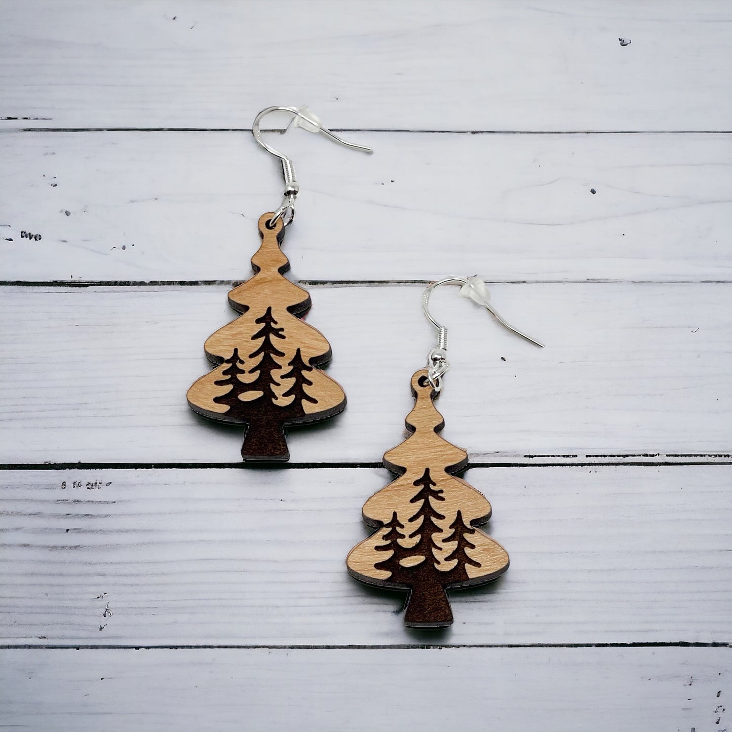 Layered Pine Tree Earrings – Rustic Woodland Forest Jewelry