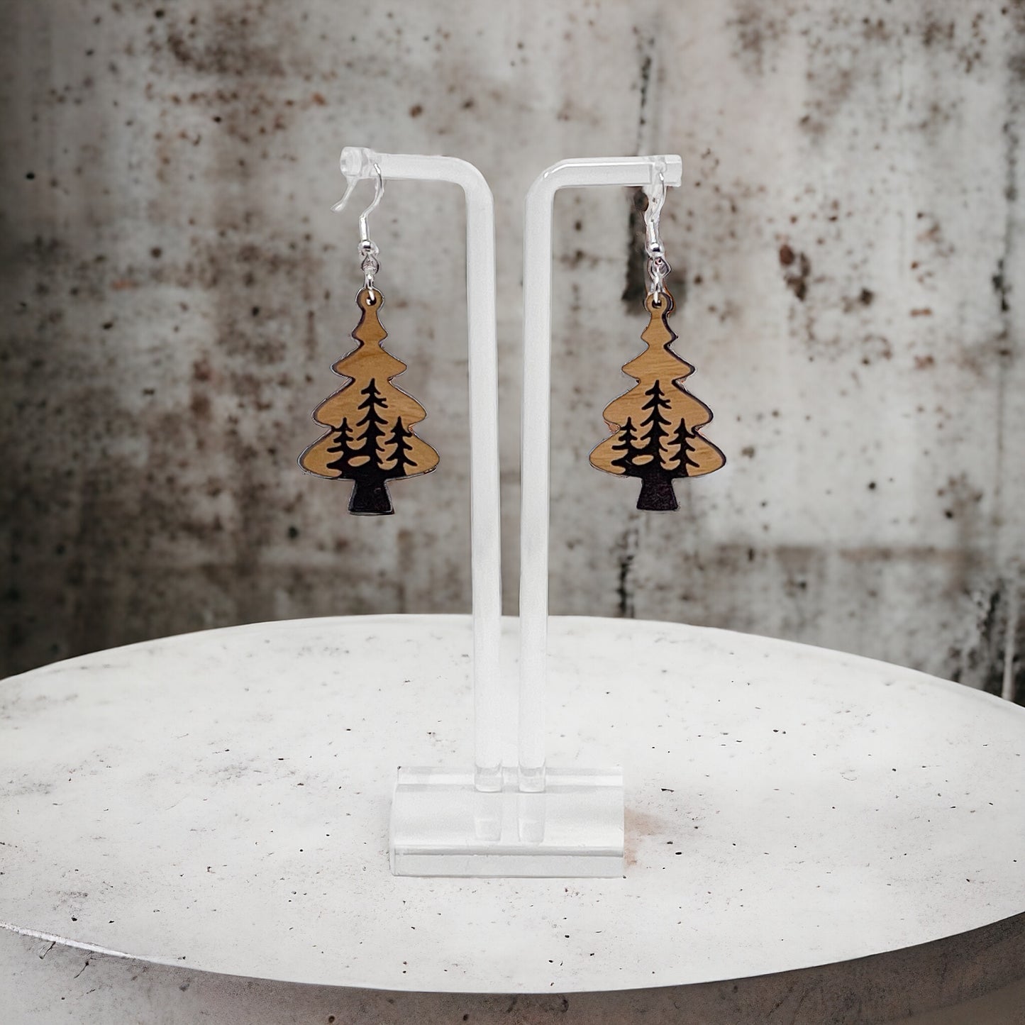 Layered Pine Tree Earrings – Rustic Woodland Forest Jewelry