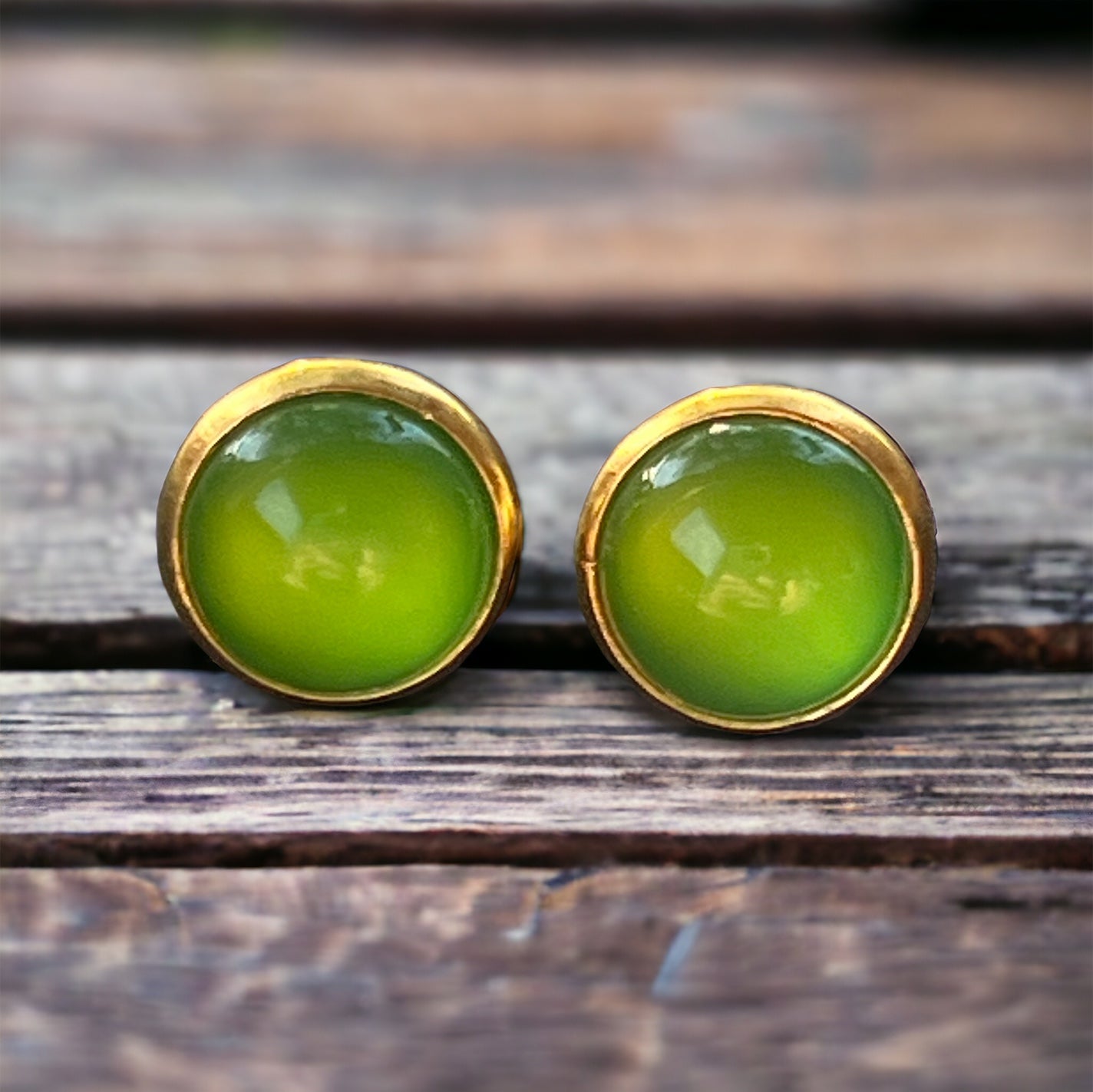 Candy Apple Green Gold Stud Earrings