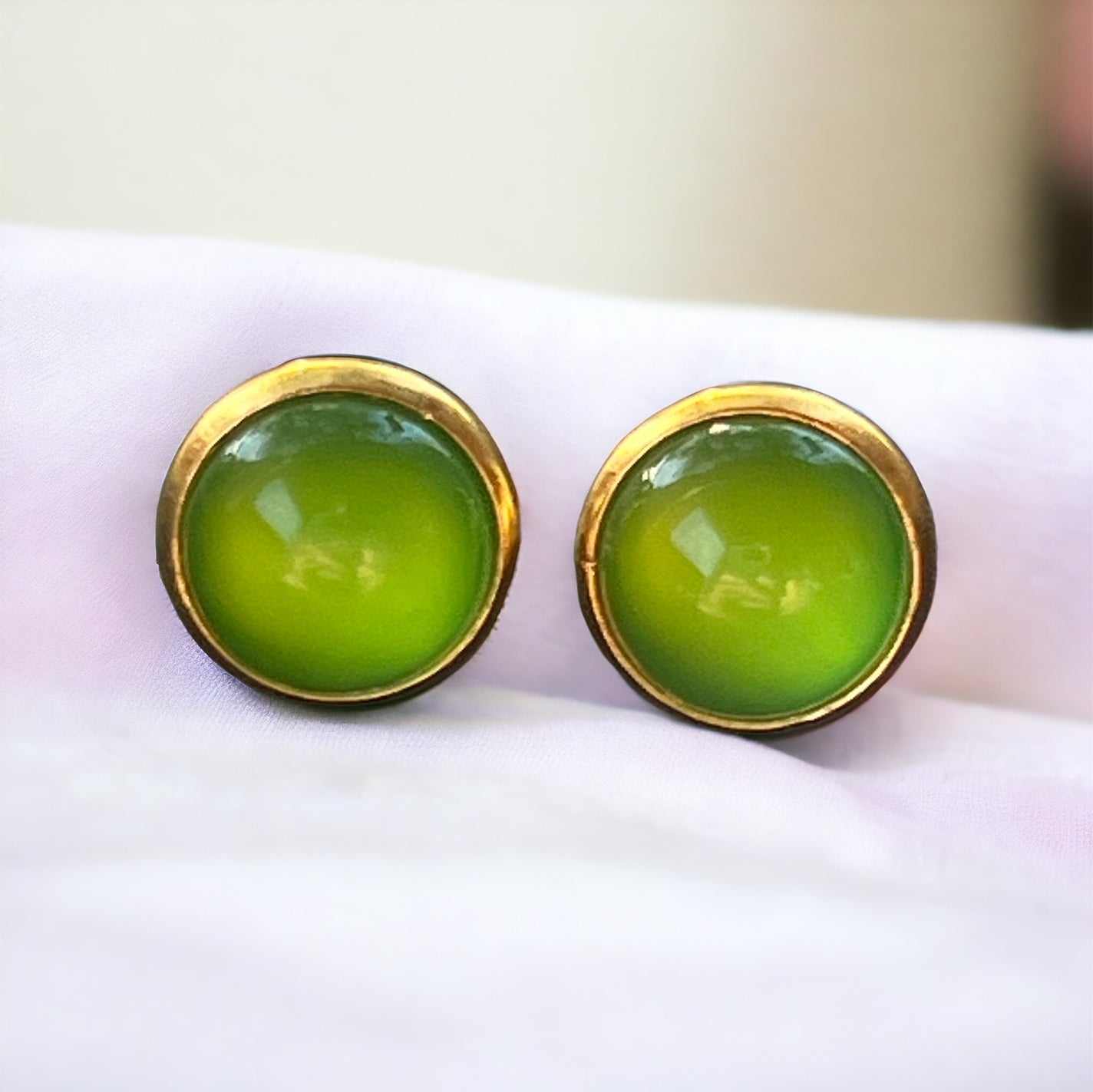 Lime Green Stud Earrings – Glossy Gold Bold Color Jewelry