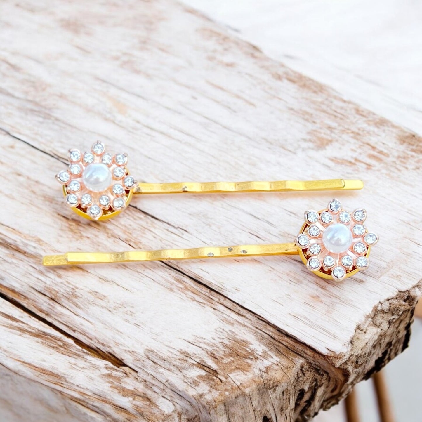 Gold Crystal Hair Pins – Set of 2 Vintage-Inspired Wedding Accessories