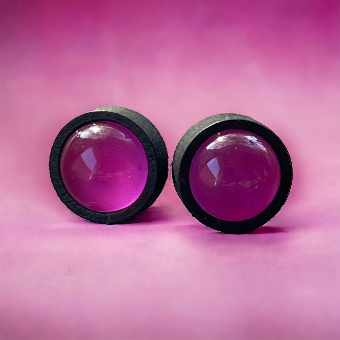 Amethyst Purple Stud Earrings – Handmade Wood & Resin Jewelry