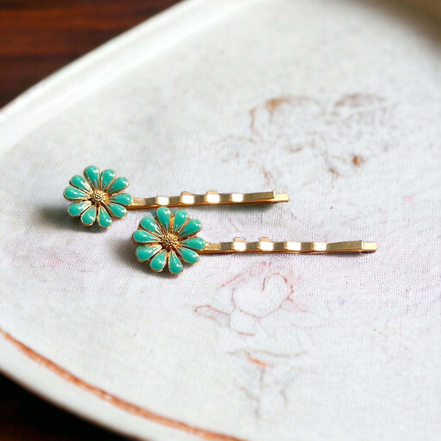 Mint Green Wildflower Hair Pins – Set of 2 Cottagecore Accessories