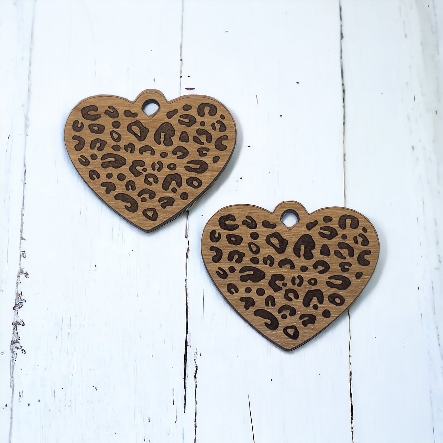 Animal Print Heart Wood Earring Blanks - Laser Cut Wholesale Findings for Bulk Earring Parts | Finished Cheetah Dangle Earrings