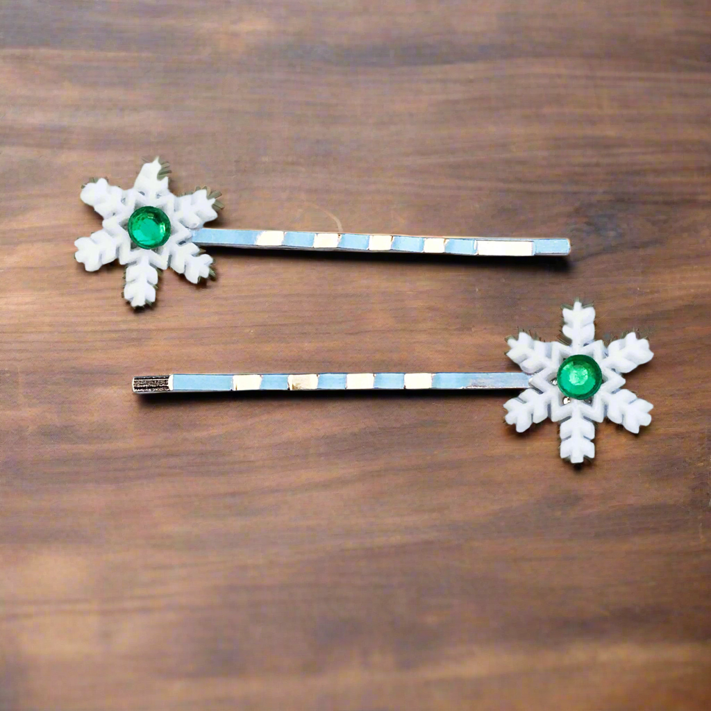Snowflake Hair Pins - Winter Bobby Pins with Rhinestones