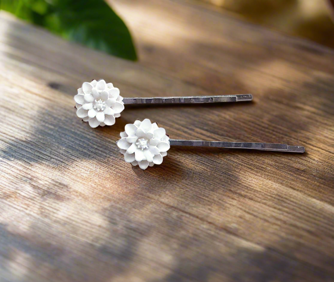 White Rose Hair Pins - Boho Floral Bridal Hair Accessories Set of 2