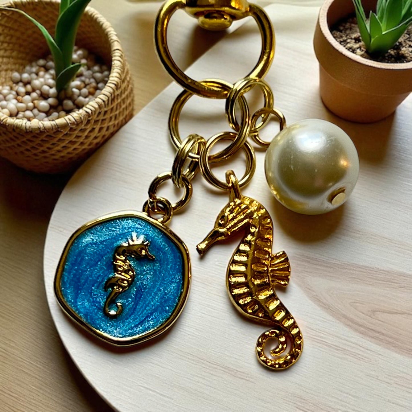 Seahorse Purse Charm – Ocean-Inspired Bag Accessory in Gold Tones