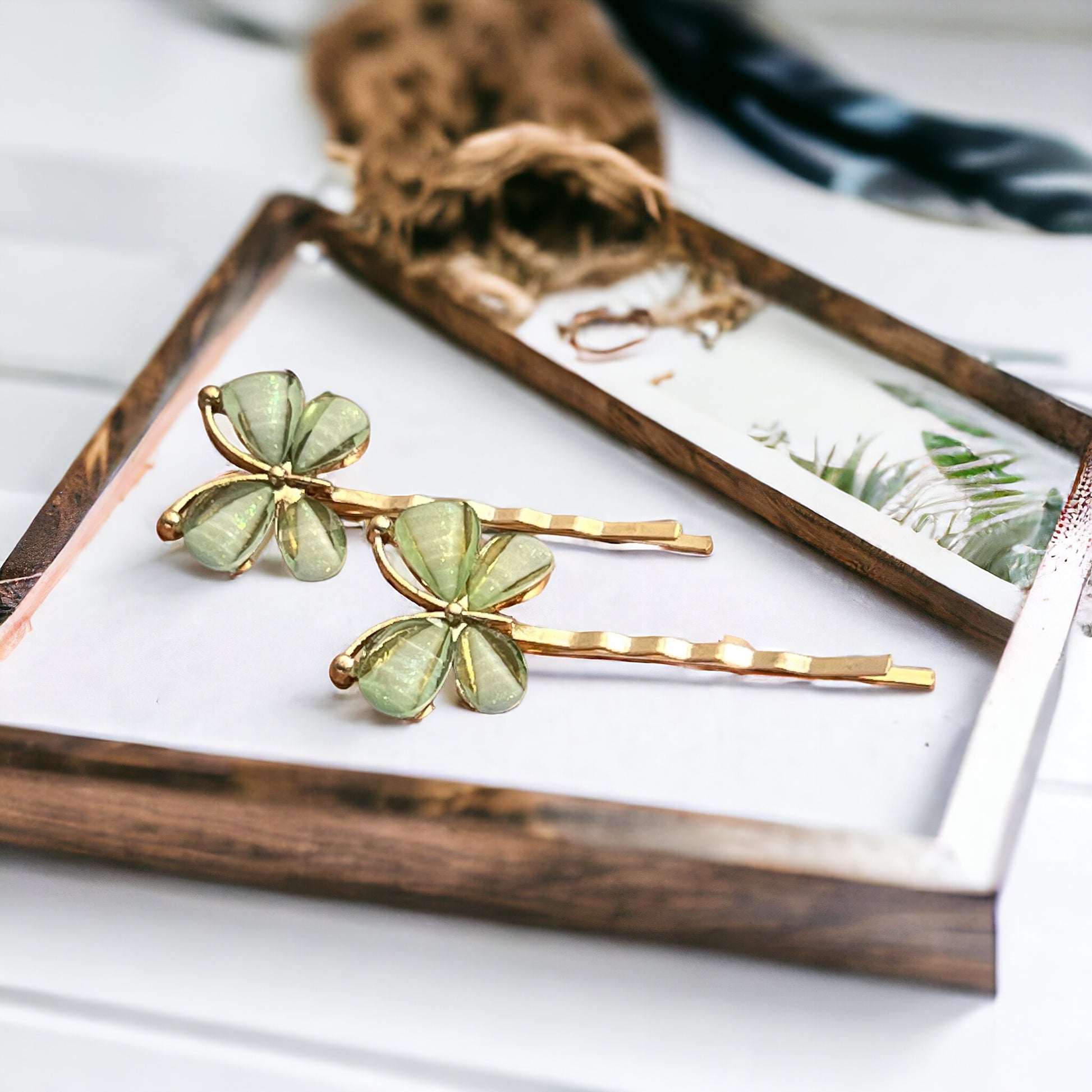 Green Butterfly Hair Pins – Set of 2 Boho Spring Accessories
