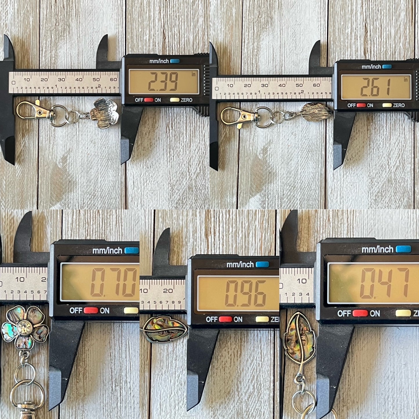 Abalone Leaf & Flower Purse Charms – Iridescent Nature-Inspired Keyrings