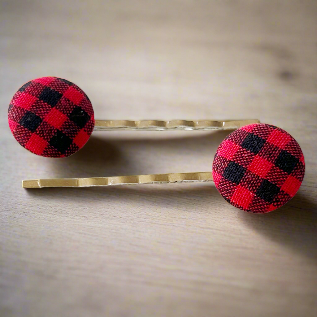 Red Buffalo Plaid Christmas Holiday Bobby Pins