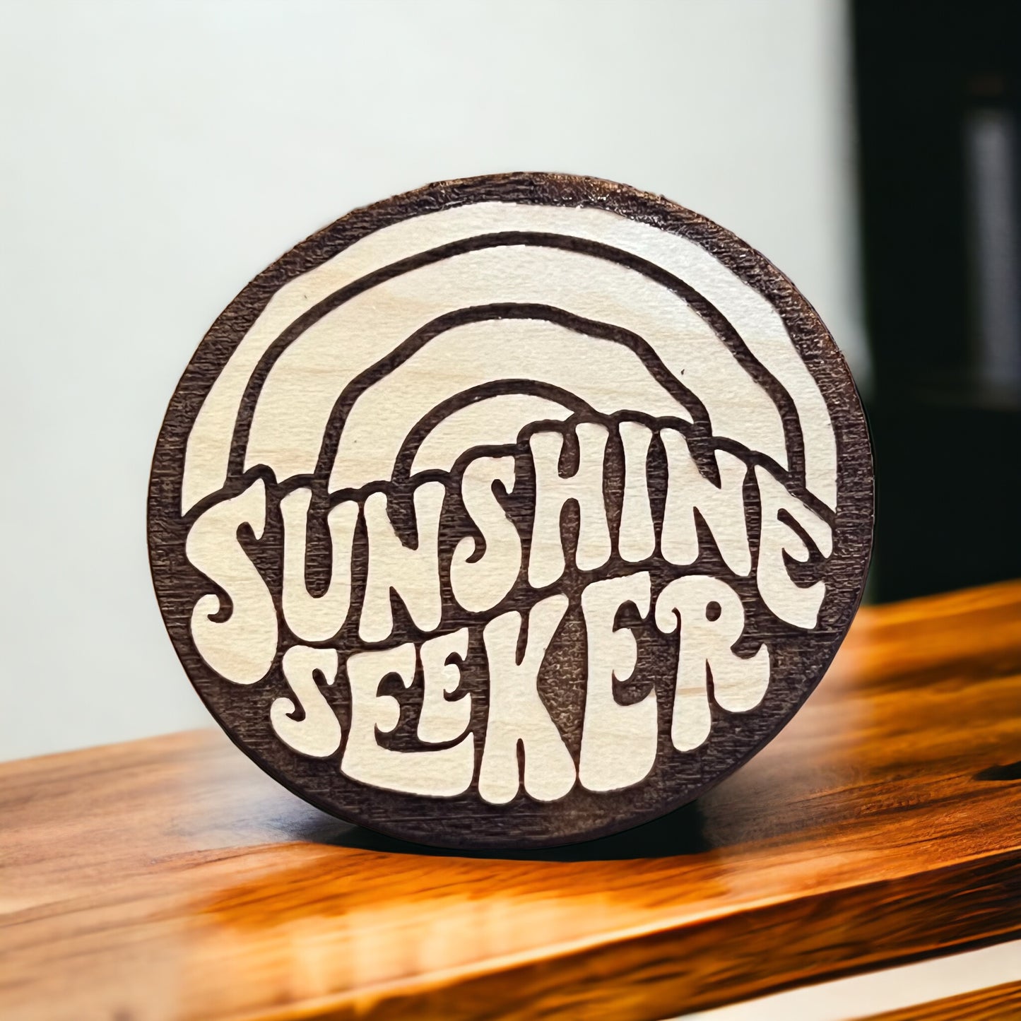 Sunshine Seeker Magnet – Boho Retro Wooden Magnet for Summer Lovers