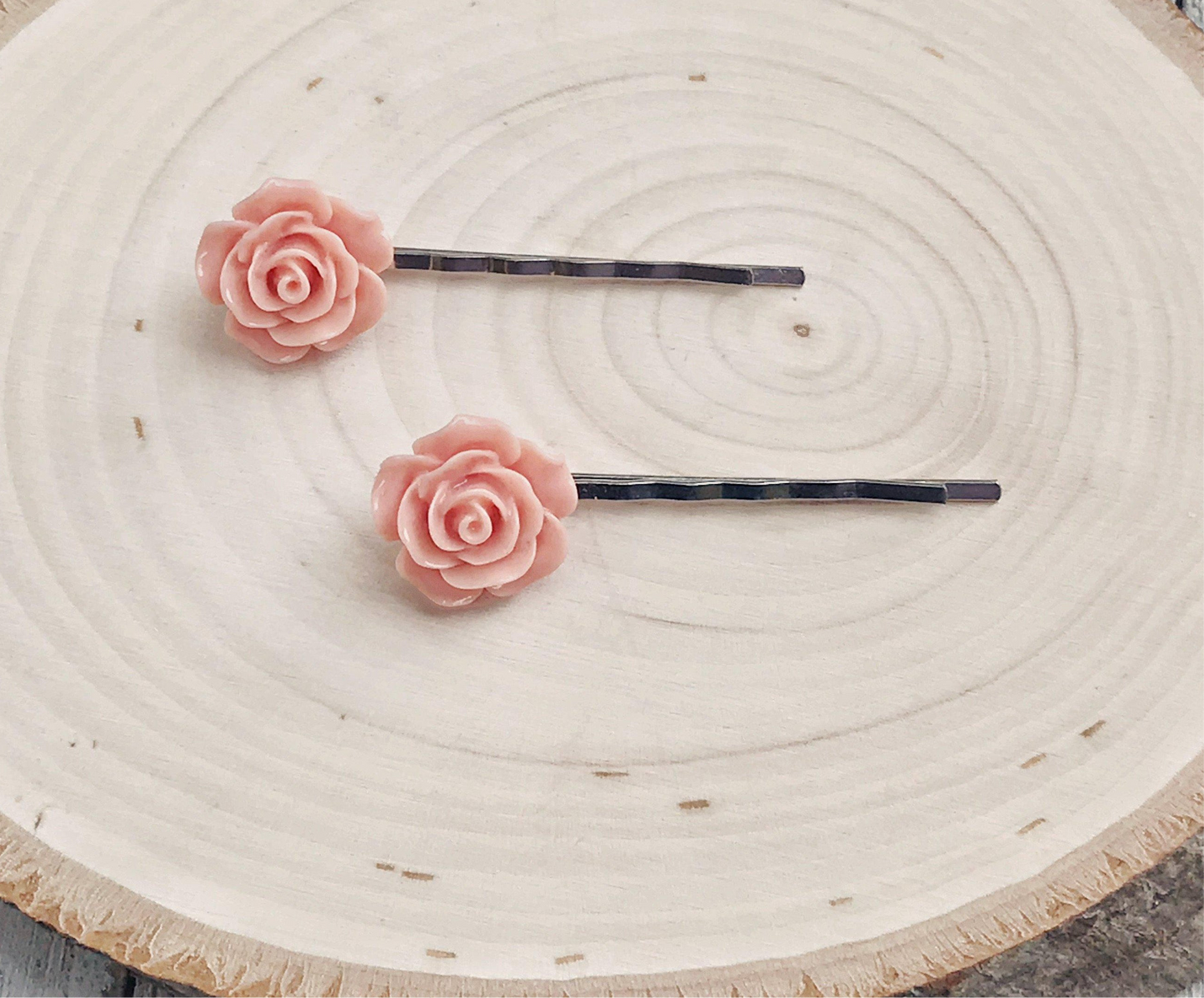 Coral/Peach Flower Hair Pins - Vibrant Floral Accessories