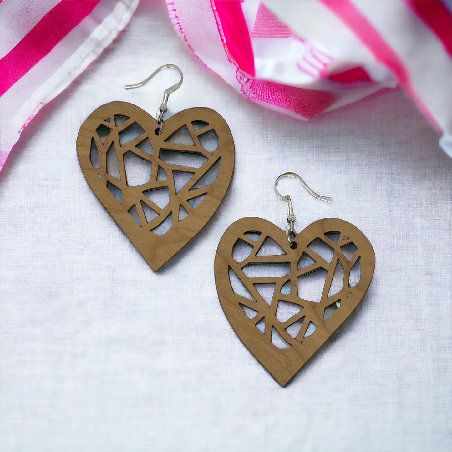 Wood Curved Heart Earrings, Rustic Valentines Dangle Earrings, Cute Holiday Earrings, Wooden Cutout Earrings, Country Western Boho Jewelry