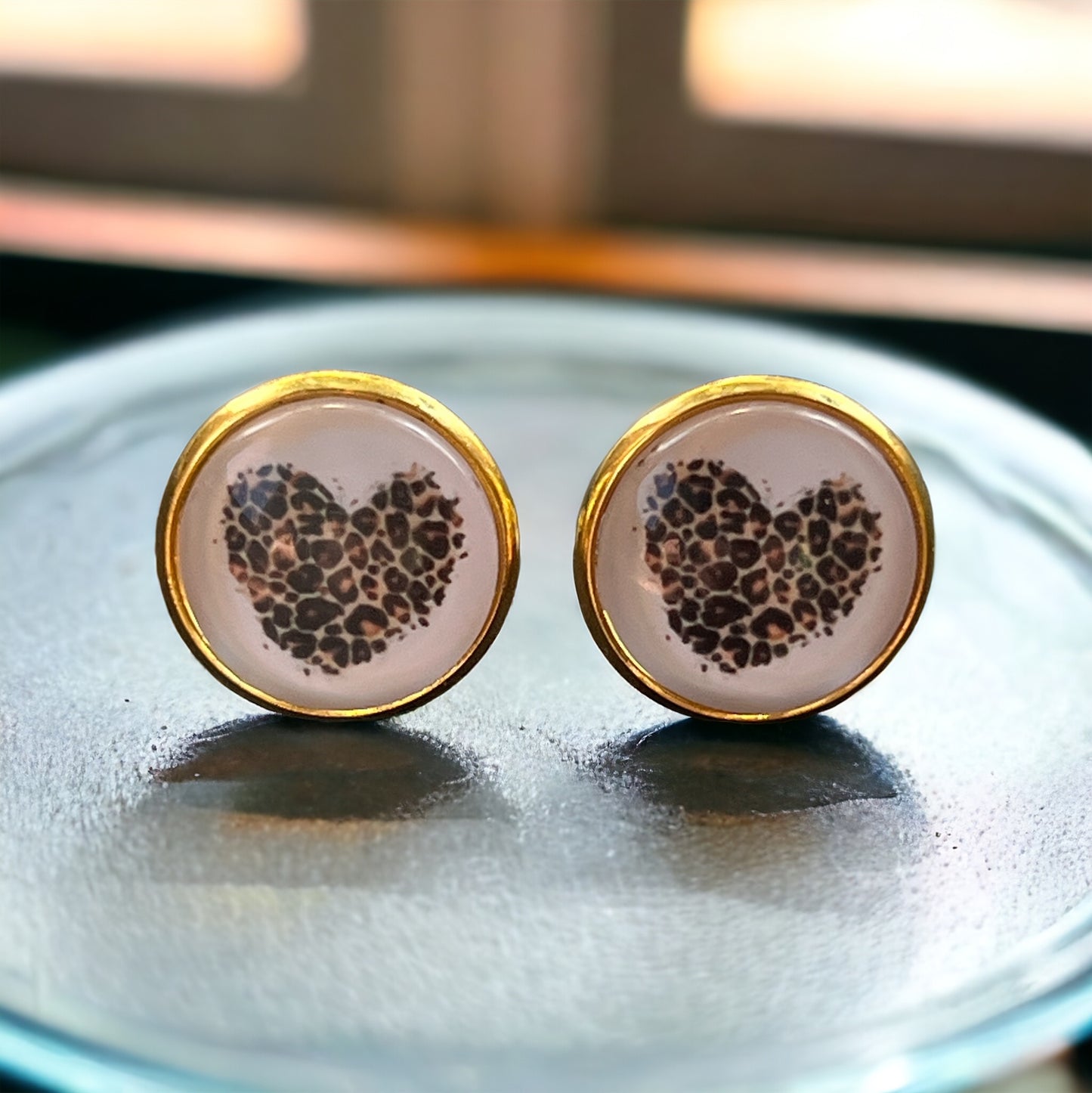 Animal Print Heart Gold Stud Earrings - Chic & Playful Accessories