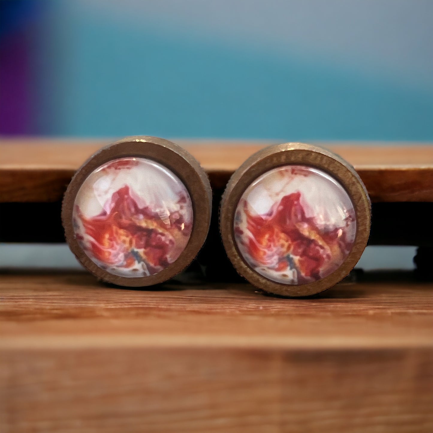 Crimson Marble Resin Stud Earrings – Earthy Artisan Jewelry