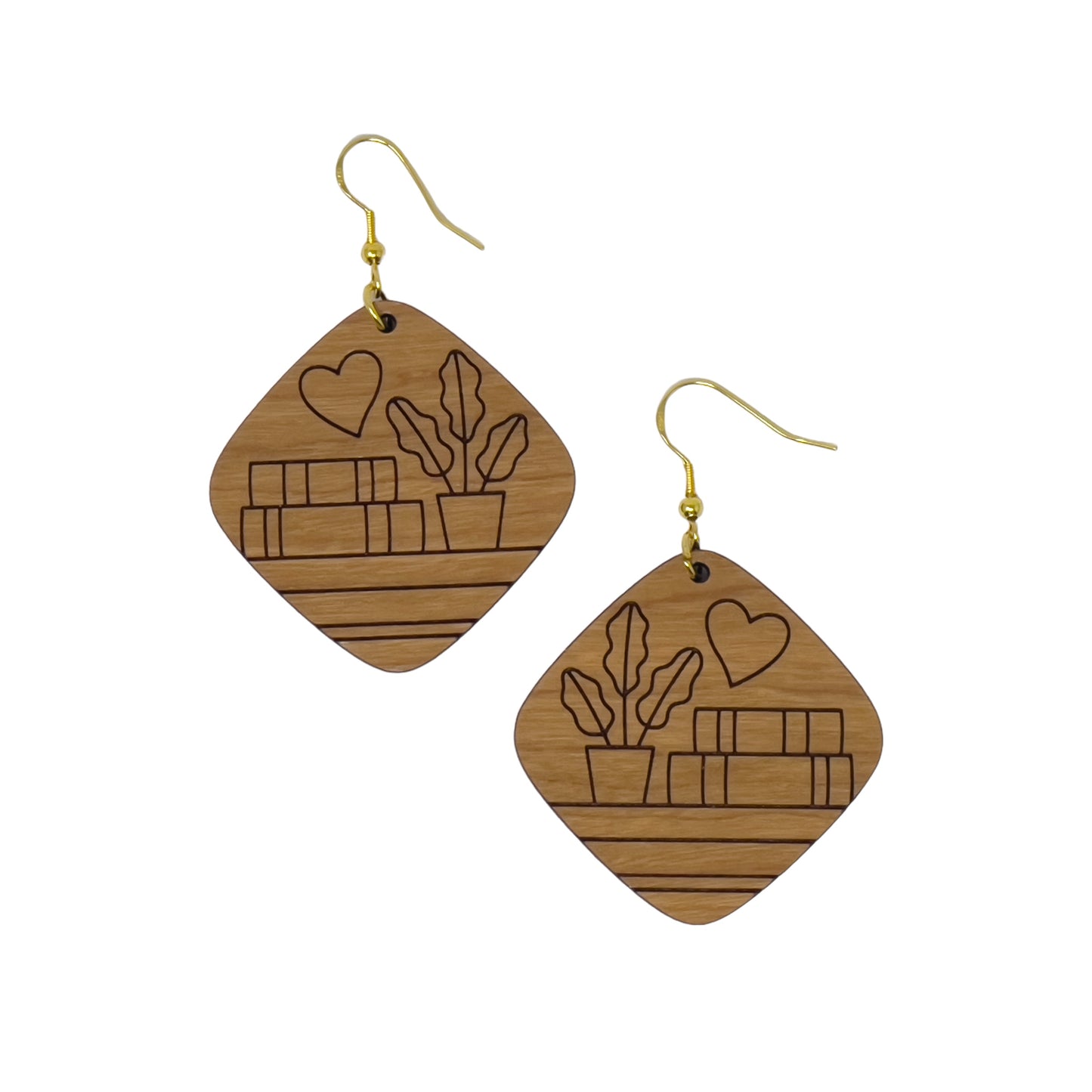 Books & Plants Wood Earrings – Boho Cottagecore Jewelry