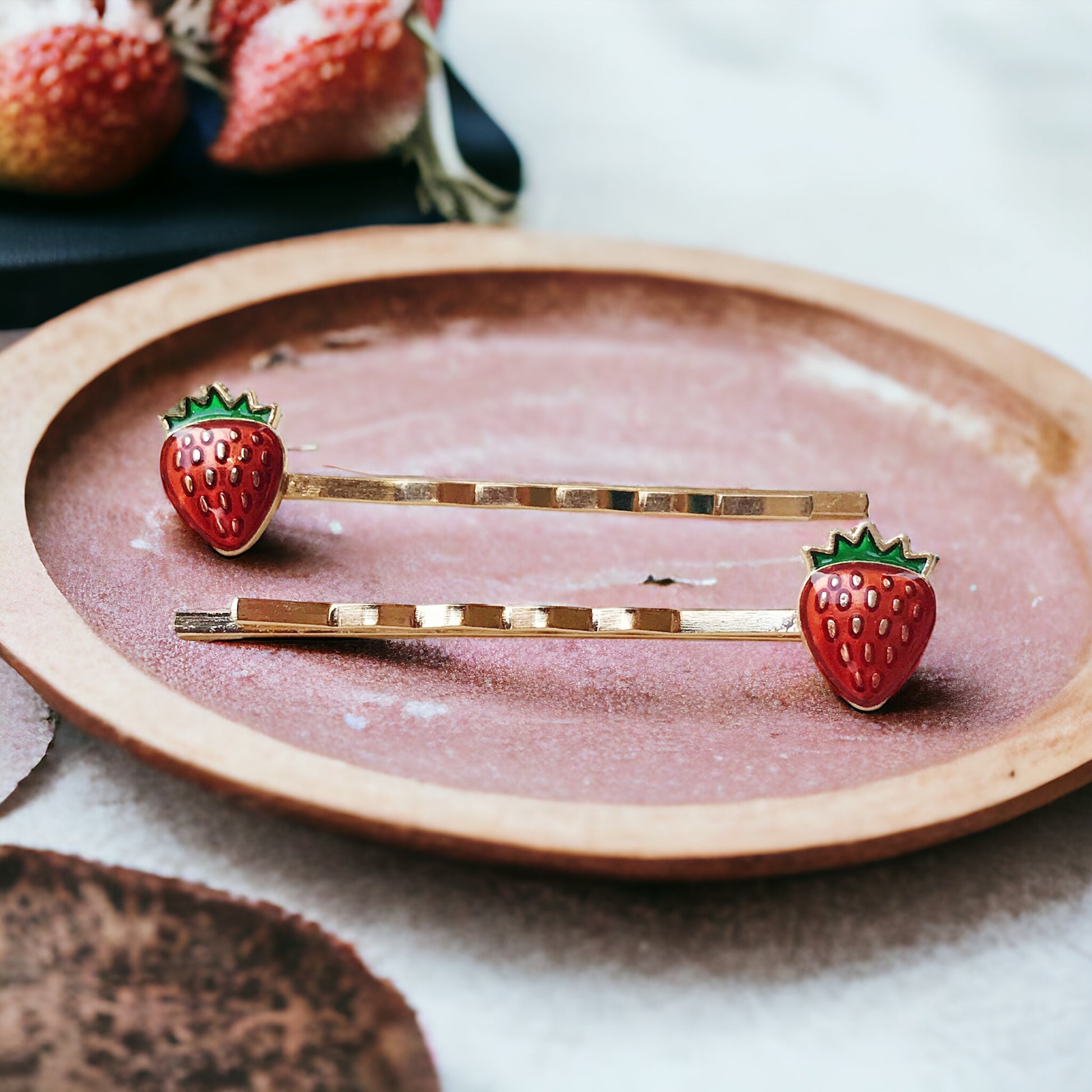 Enamel Strawberry Bobby Pins: Sweet Accessories for Fun & Flirty Hairstyles