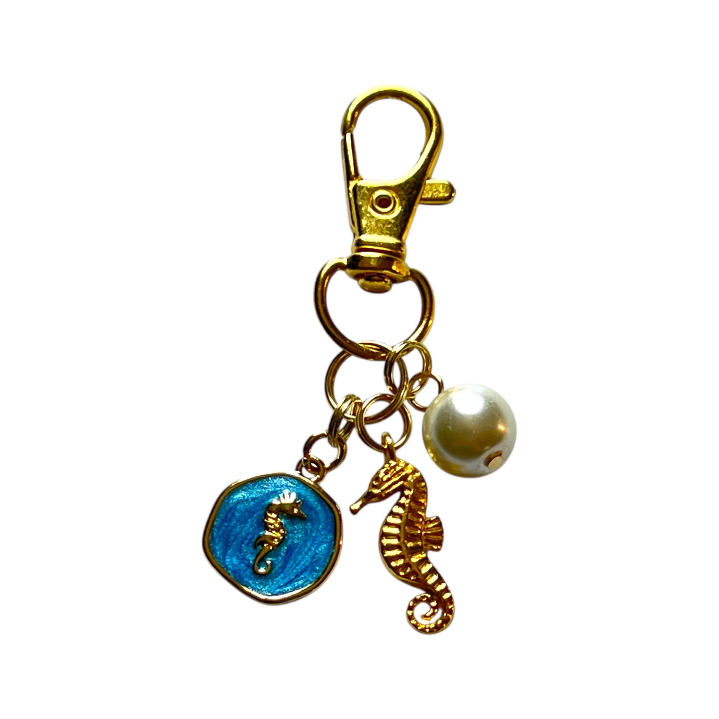 Seahorse Purse Charm – Ocean-Inspired Bag Accessory in Gold Tones