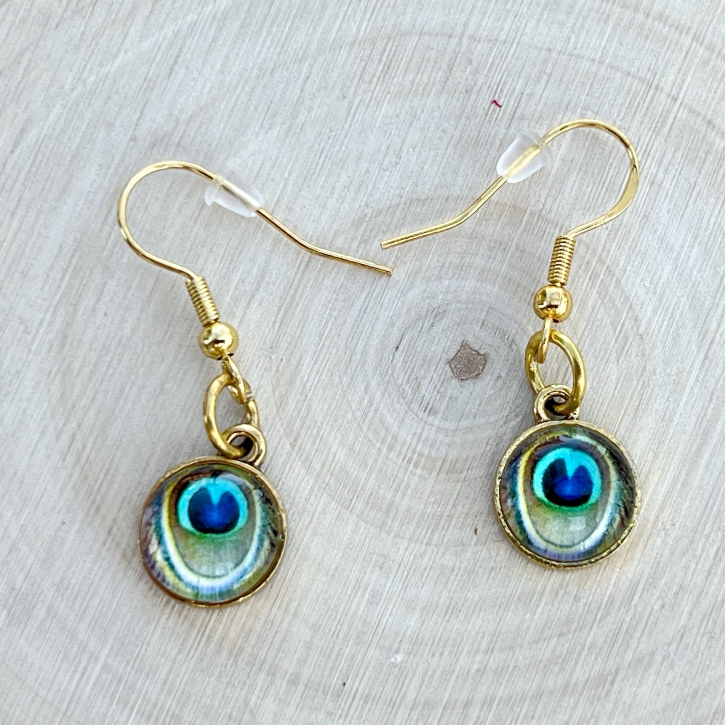Peacock Eye Earrings – Handmade Gold Boho Dangles